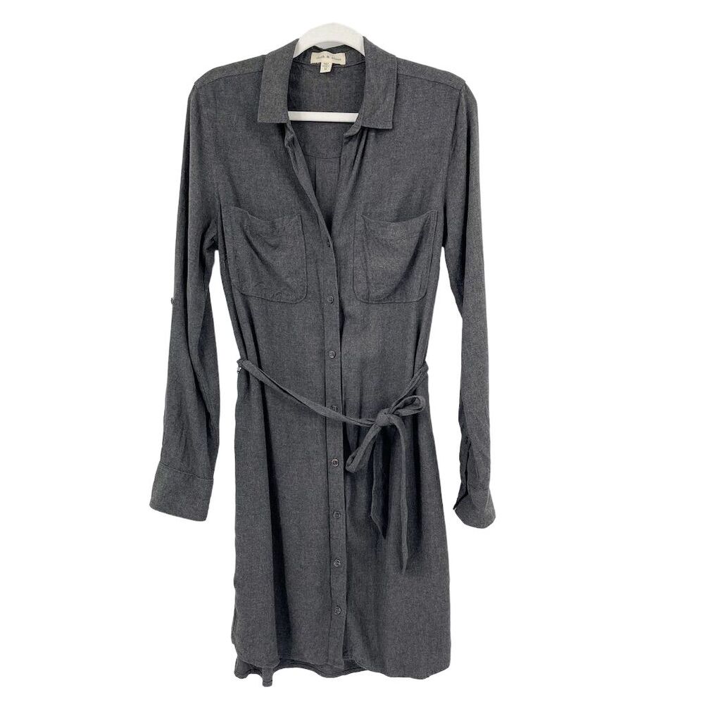 Cloth & Stone Women's Hearth Shirt Dress Size M Gray Long Sleeve Button Front
